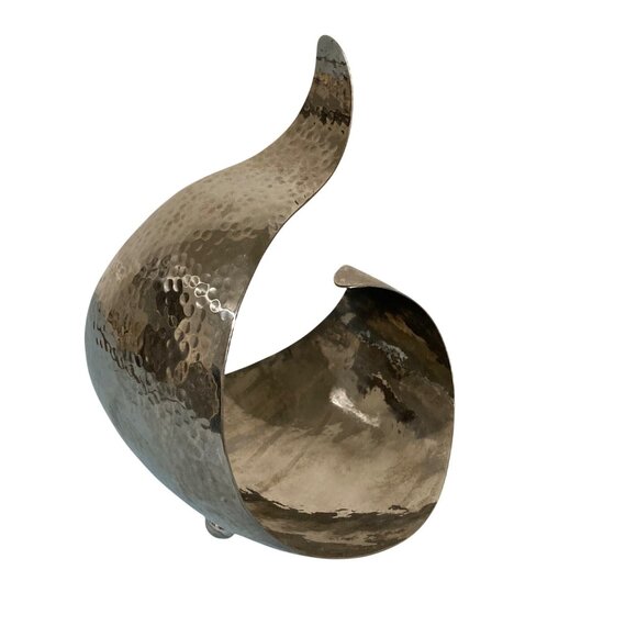 Modernist Design Hammered Metal Sculpture Candle Holder Or Dish - Picture 1 of 9